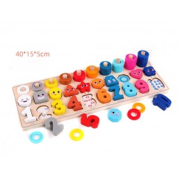 Puzzle din lemn Montessori Malplay cu cifre, forme si alte accesorii - 1