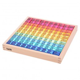 Gem Cube, set 100 cuburi acrilice cu tava din lemn, TickiT - 1
