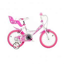 Bicicleta pentru fetite Dino Bike 144RN-05LH cu inimioare de marime 14", cu scaunel, cosulet, frana dubla si roti ajutatoare - 2