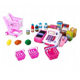 Set de joaca Malplay Casa de marcat si carucior de cumparaturi cu accesorii Roz - 1