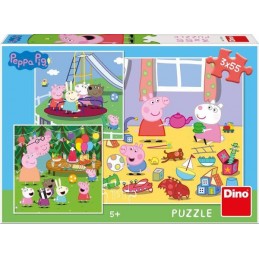 Puzzle 3 in 1 - Purcelusa Peppa in vacanta (55 piese), Dino