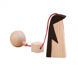 Jucarie din lemn pinguin, natur-negru, pentru carusel / centru de activitati, Mobbli