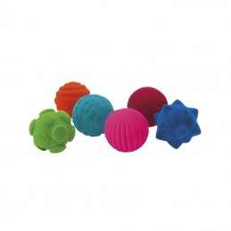 Set 6 mingiute colorate tactile din cauciuc natural, 10 cm, Rubbabu